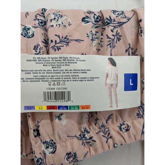 Lucky Brand Pajama Set Floral 3 Piece Shirt Short Jogger Women Pink Large Lounge - Picture 10 of 10